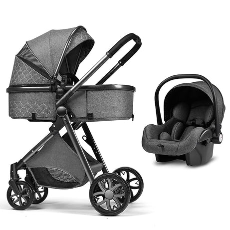 Luxury Pram High Landscape Baby Stroller Folding Pushchair Vista Stroller with Reversible Stroller Seat (Light Gray)