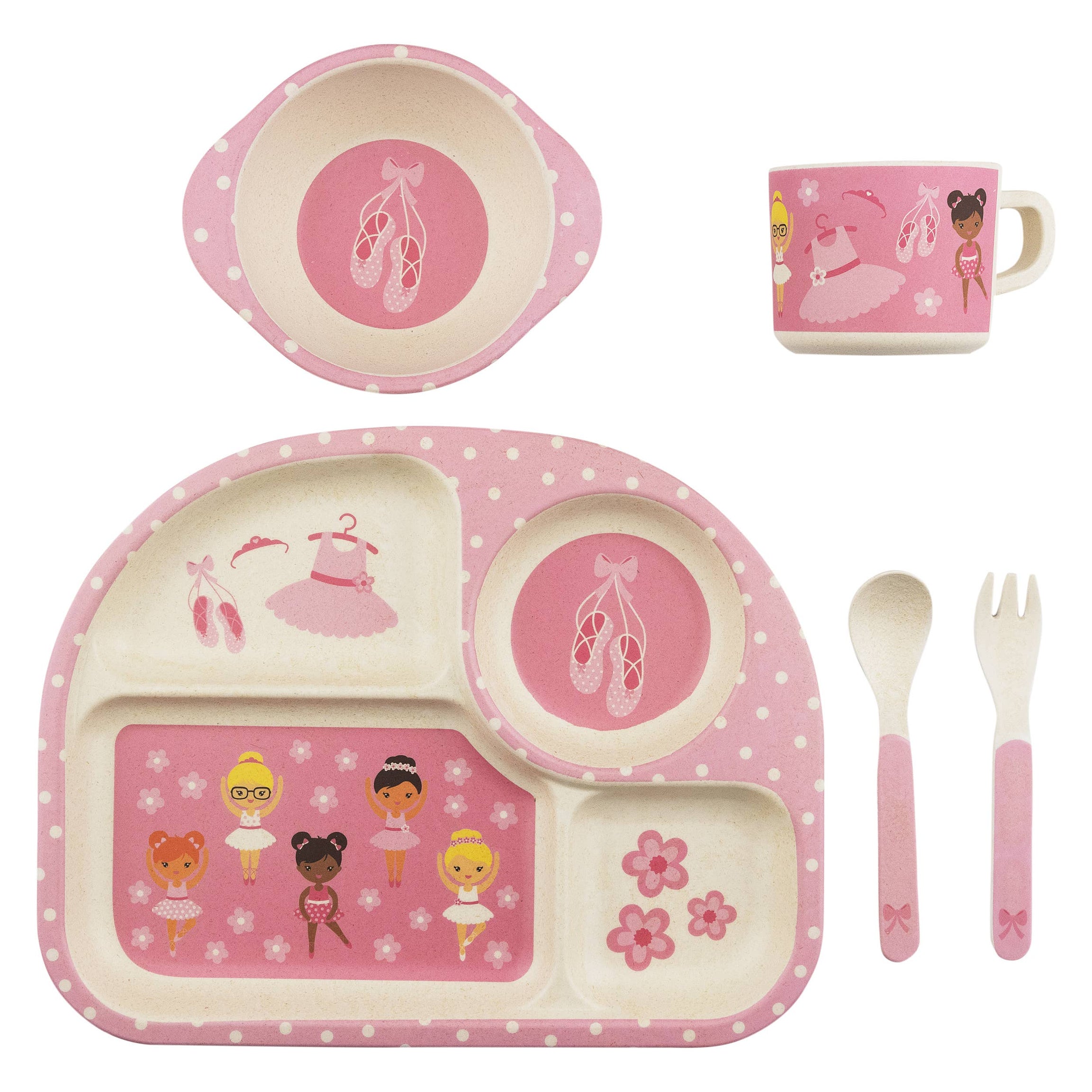 Five Piece Bamboo Dish Set for Kids - Ballerinas