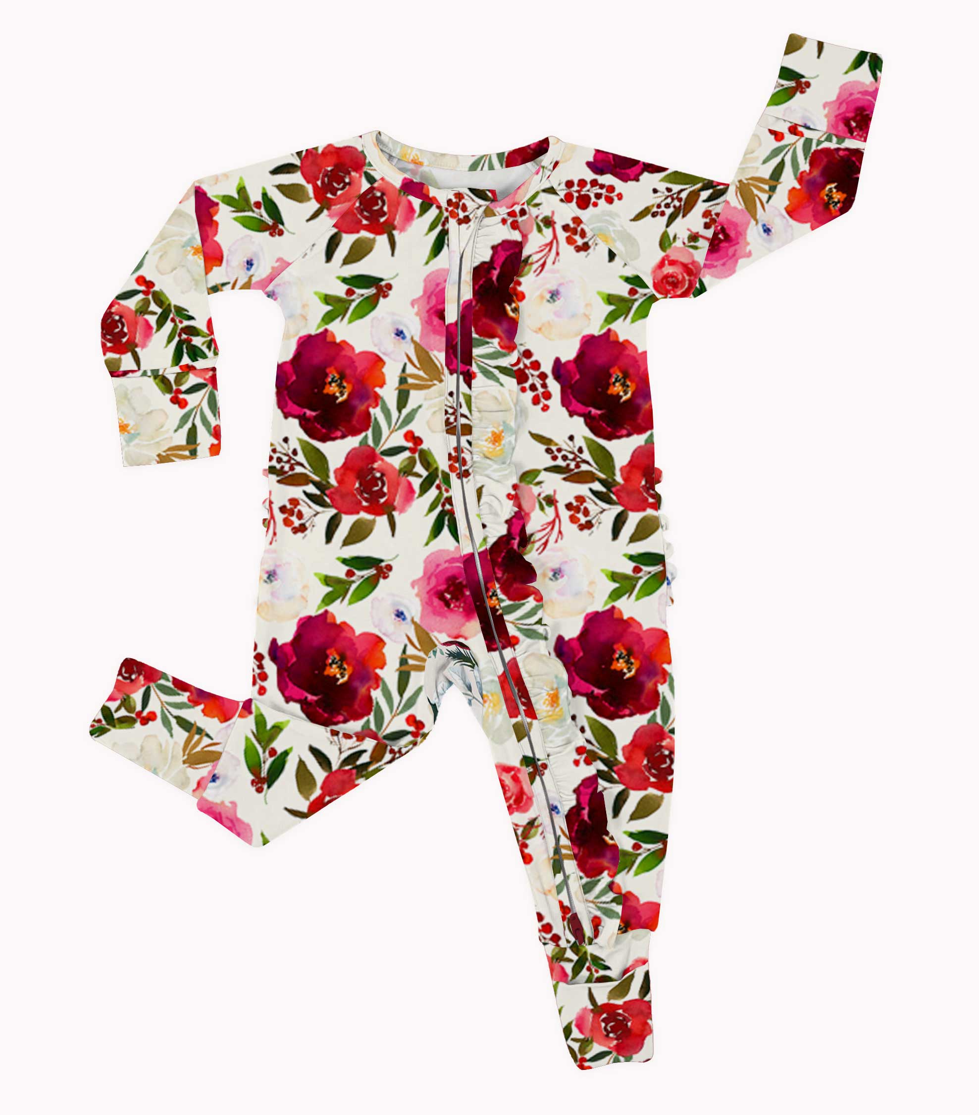 Cranberry Roses - Bamboo Ruffle Zippy Romper