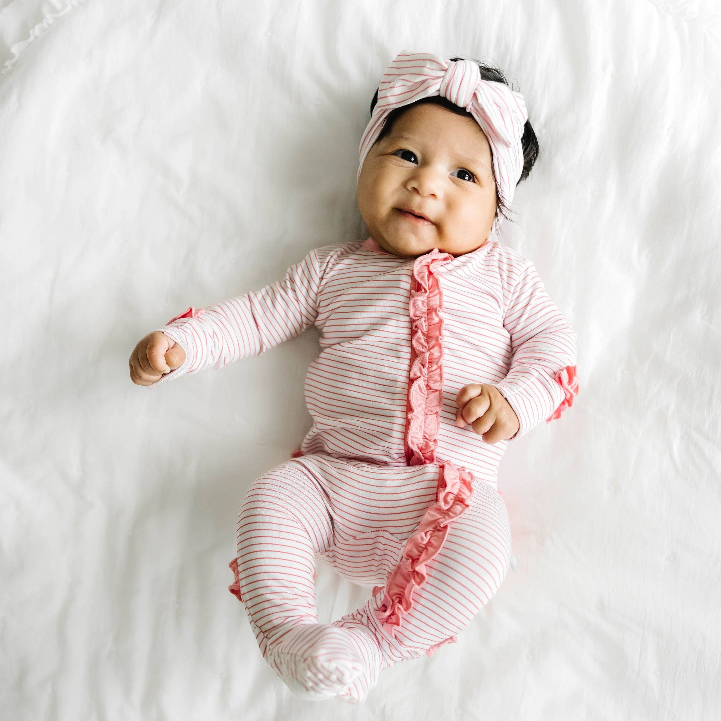 Pink Taffy Stripe Ruffle Footie