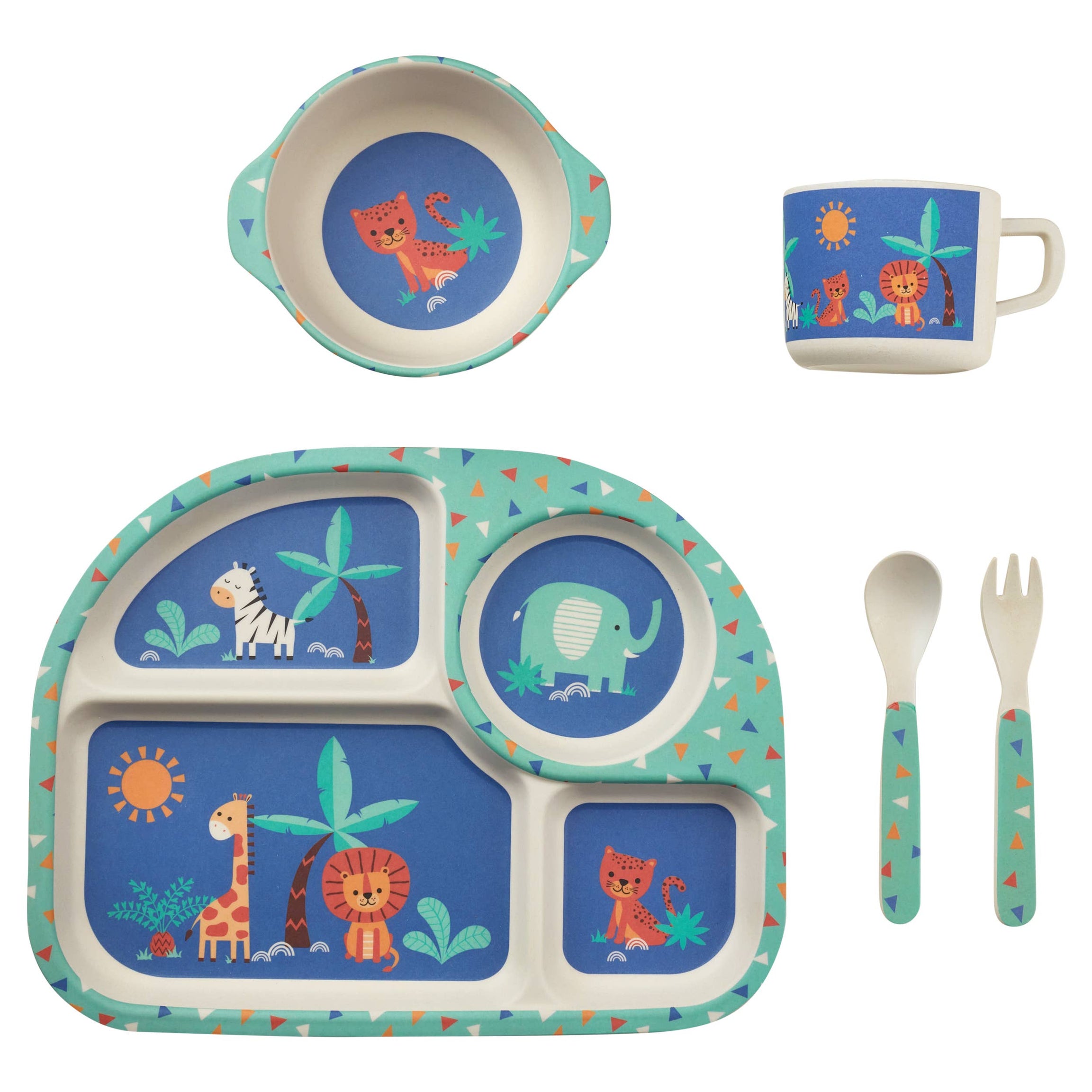 Five Piece Bamboo Dish Set for Kids - Jungle